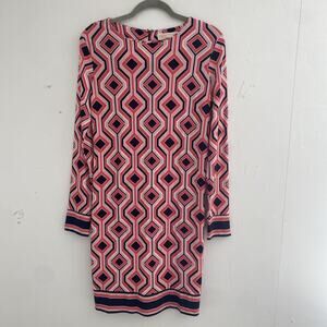 Michael Kors Dress S Colorful MOD Pink Blue Stretch Sheath SS Knee Length LS